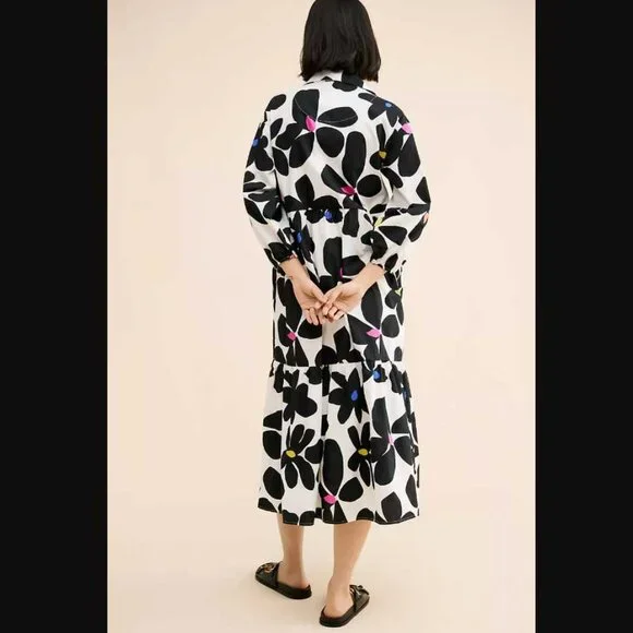 Plus 3X Maeve Anthropologie The Bettina tiered shirt dress Black White floral 2 - Picture 3 of 11